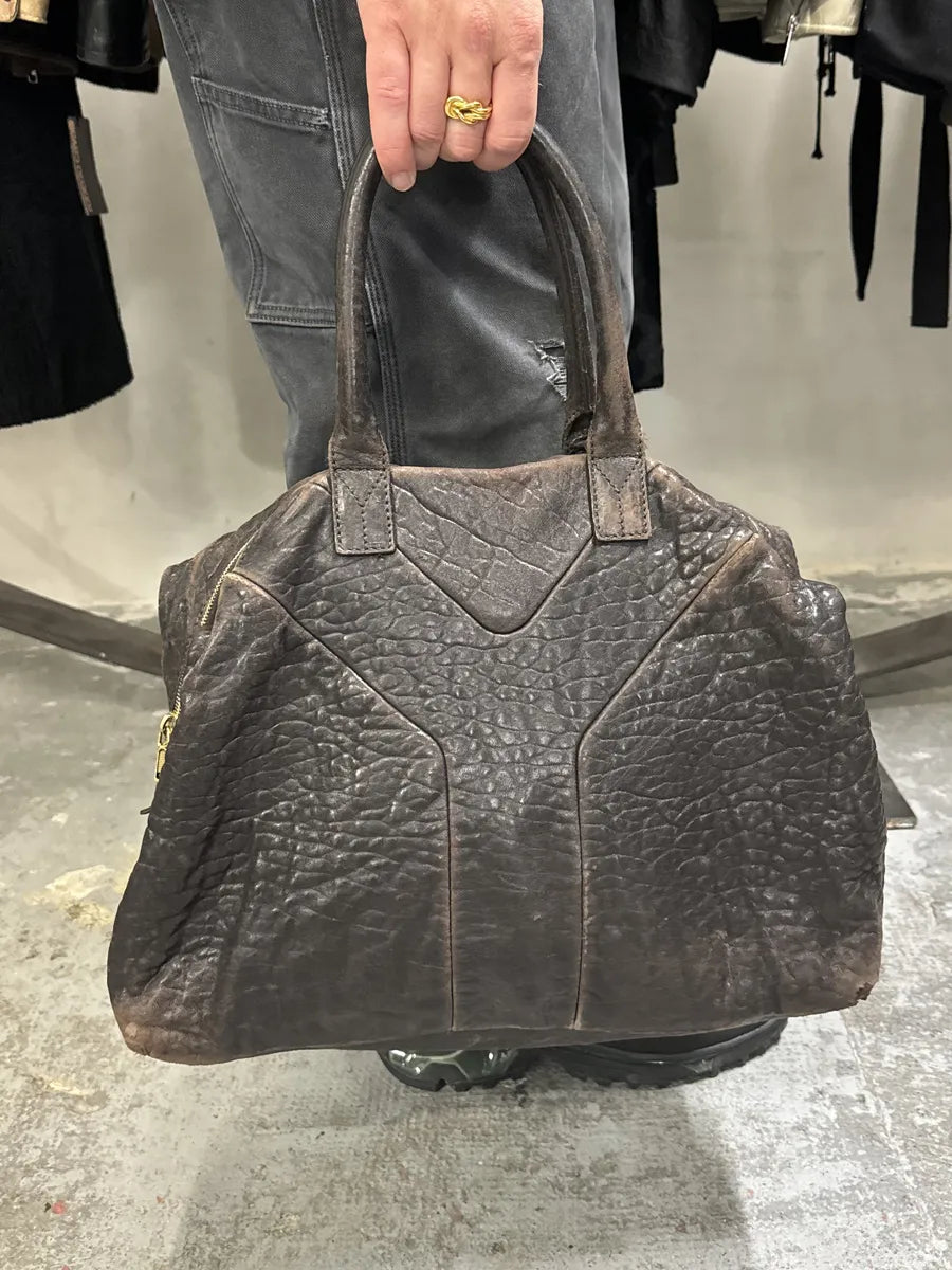 1990s Yves Saint Laurent Brown Y Grain Leather Bag bNIDVgT 1