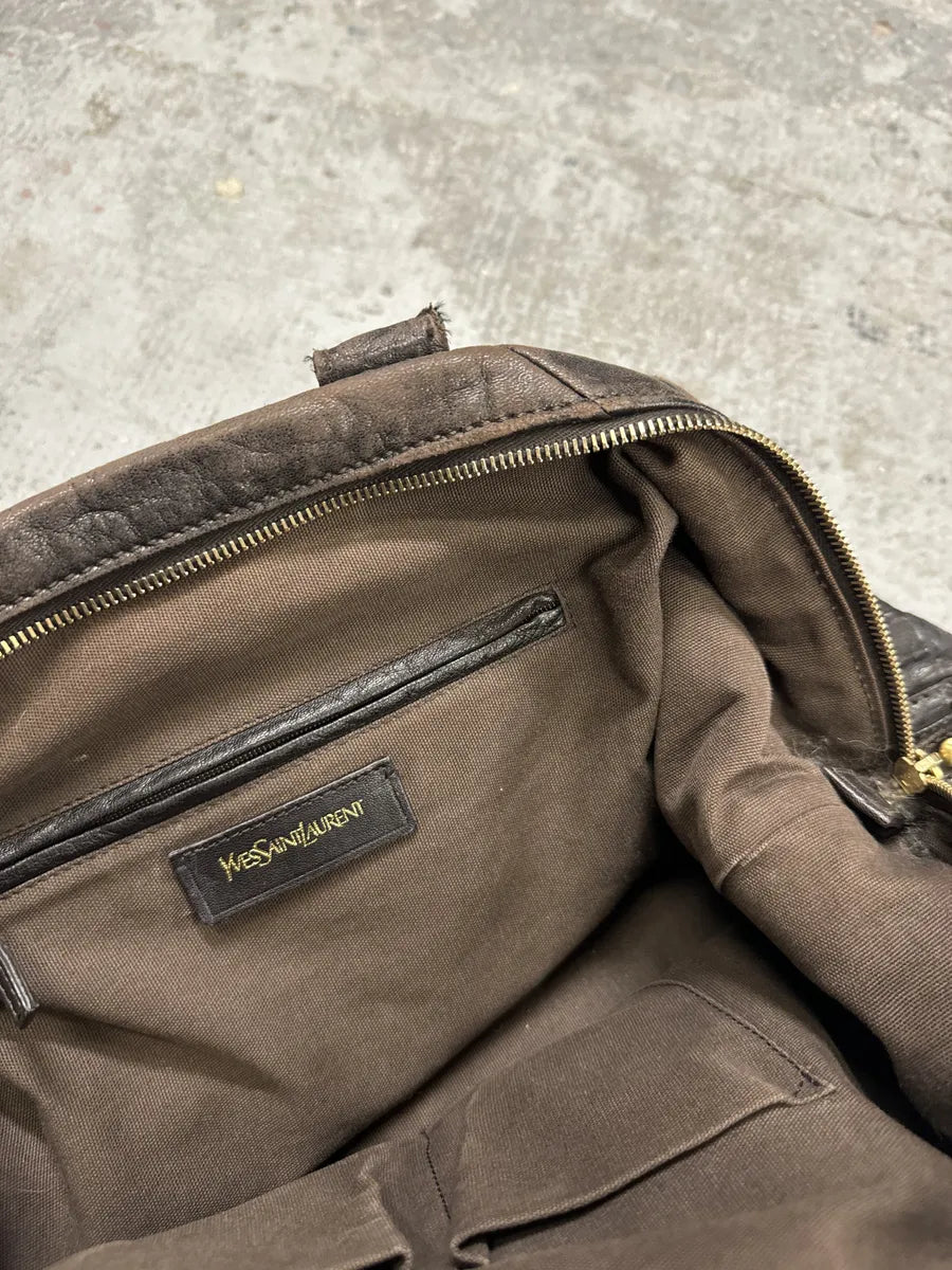 1990s Yves Saint Laurent Brown Y Grain Leather Bag bNIDVgT 14
