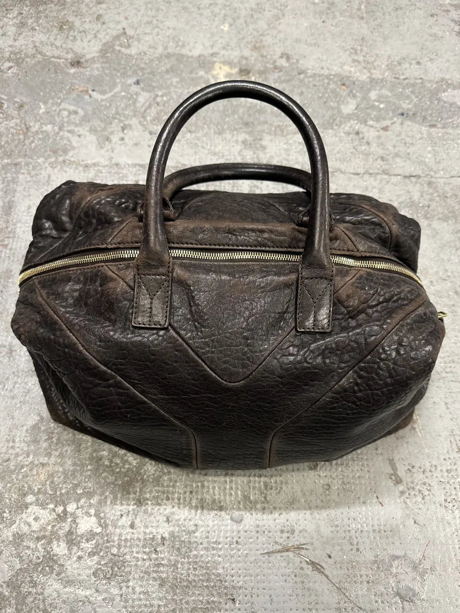 1990s Yves Saint Laurent Brown Y Grain Leather Bag bNIDVgT 2