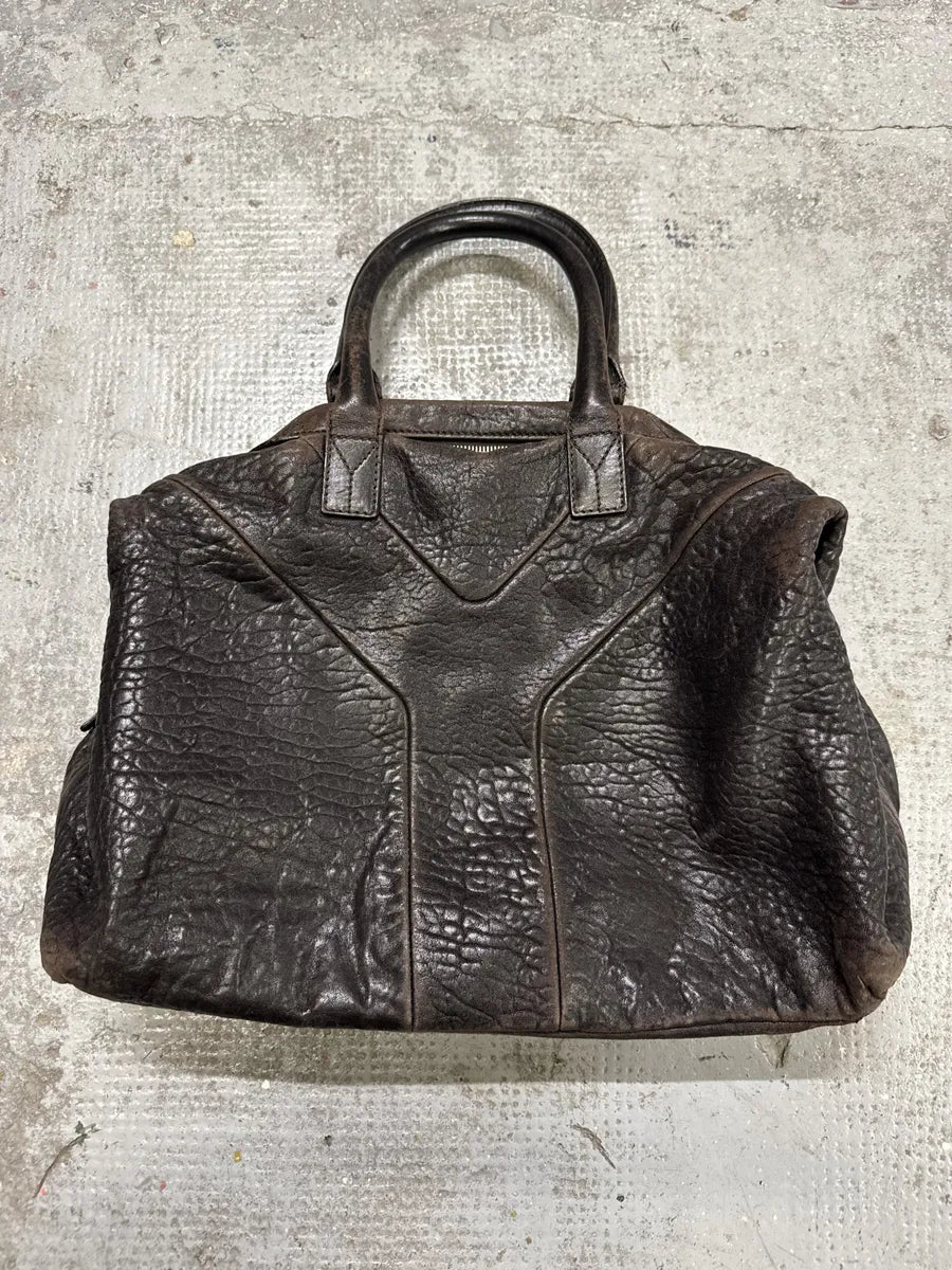 1990s Yves Saint Laurent Brown Y Grain Leather Bag bNIDVgT 3