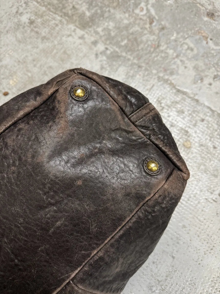 1990s Yves Saint Laurent Brown Y Grain Leather Bag bNIDVgT 4