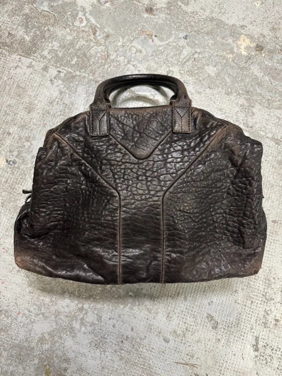 1990s Yves Saint Laurent Brown Y Grain Leather Bag bNIDVgT 5
