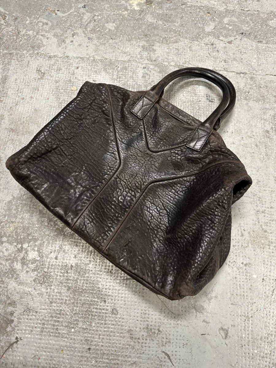 1990s Yves Saint Laurent Brown Y Grain Leather Bag bNIDVgT 6