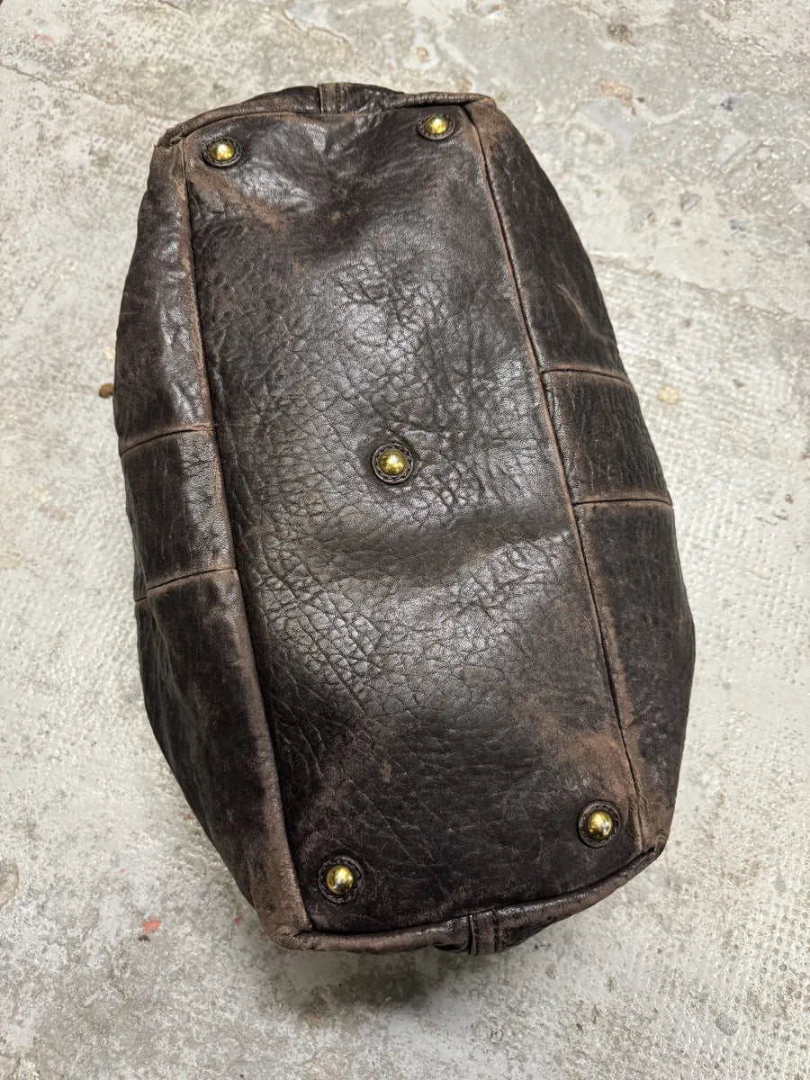 1990s Yves Saint Laurent Brown Y Grain Leather Bag bNIDVgT 7