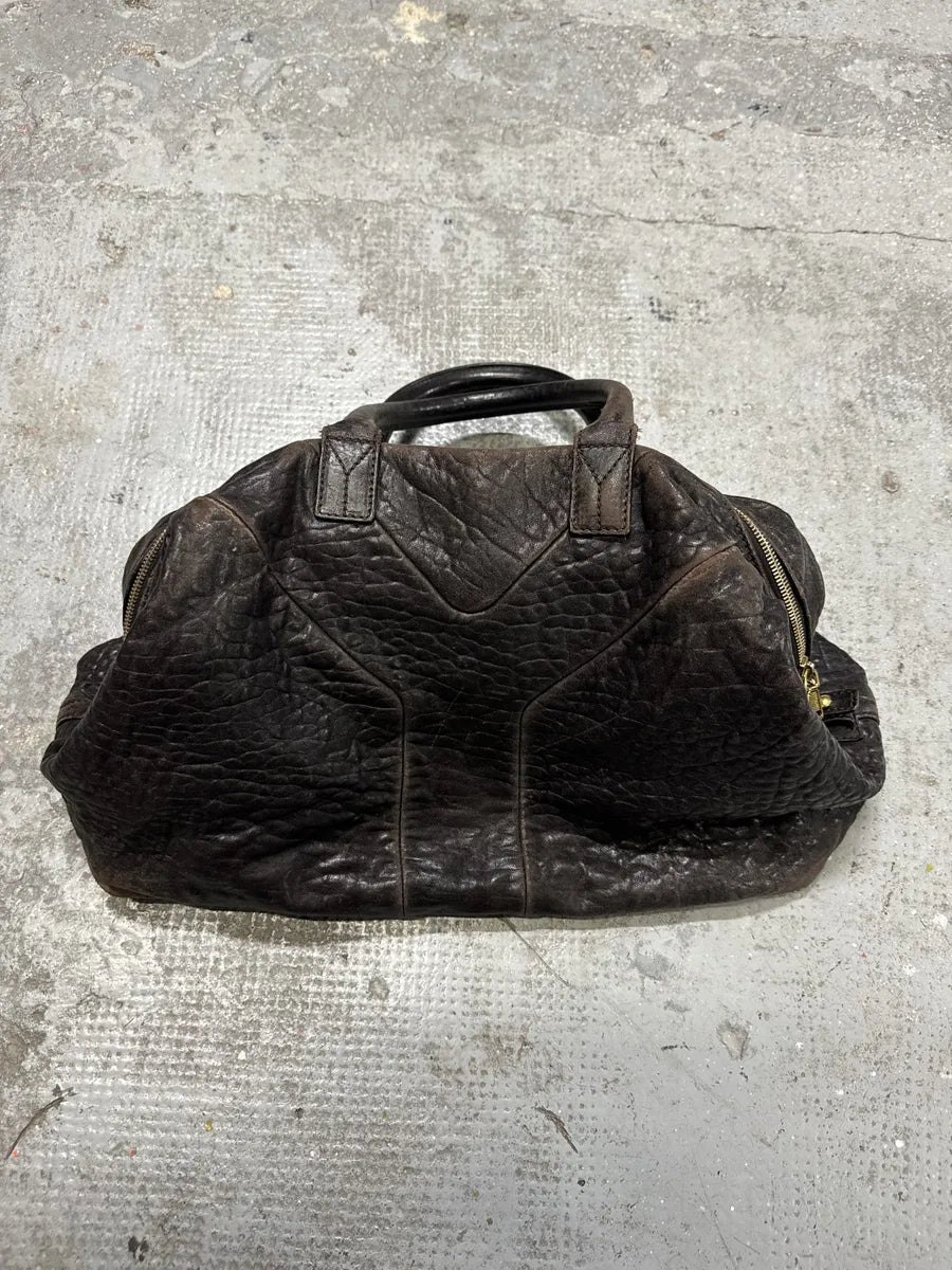 1990s Yves Saint Laurent Brown Y Grain Leather Bag bNIDVgT 9