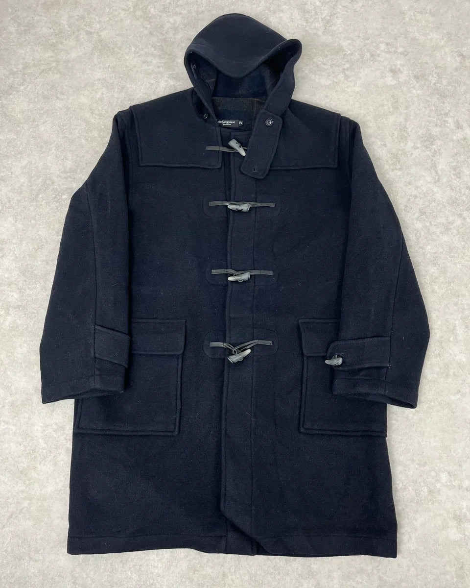 1990s Yves Saint Laurent Classy Dark Navy Wool Duffle Coat CSpaTSX 0