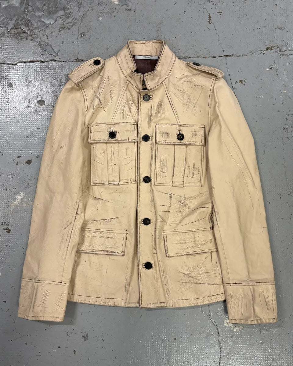 1990s Yves Saint Laurent Cream Leather Bomber Multi-Pocket Jacket gnbWblW 0