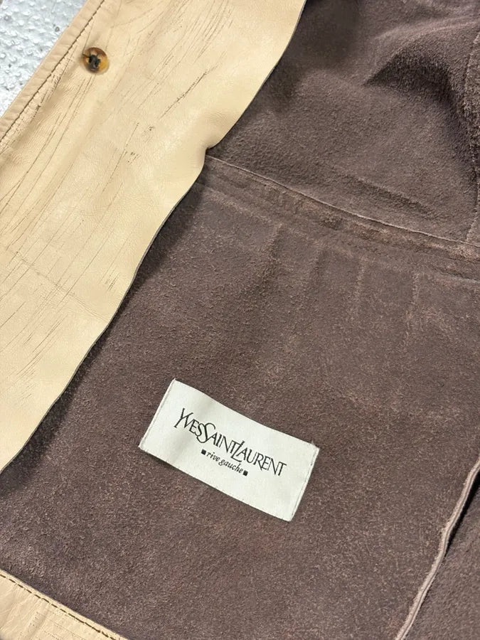 1990s Yves Saint Laurent Cream Leather Bomber Multi-Pocket Jacket gnbWblW 10