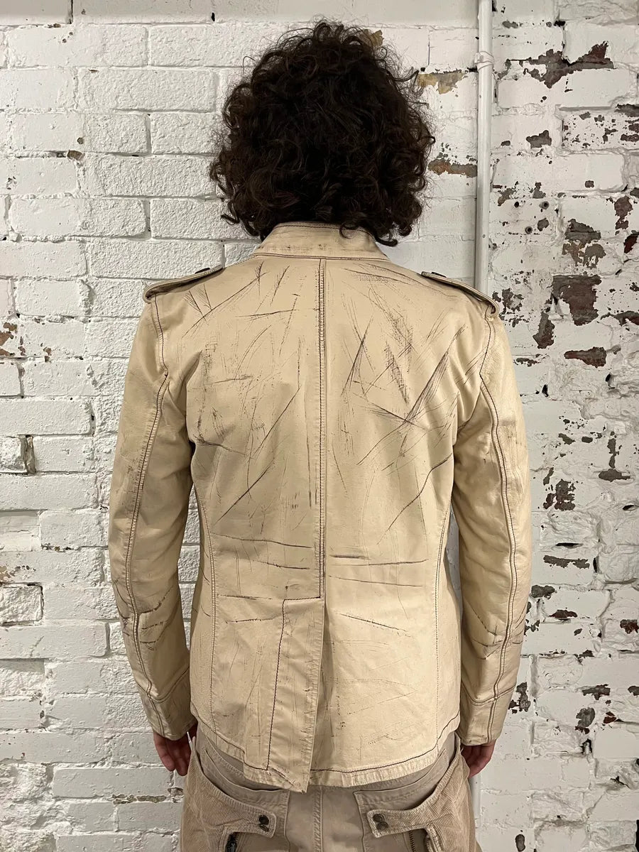 1990s Yves Saint Laurent Cream Leather Bomber Multi-Pocket Jacket gnbWblW 2