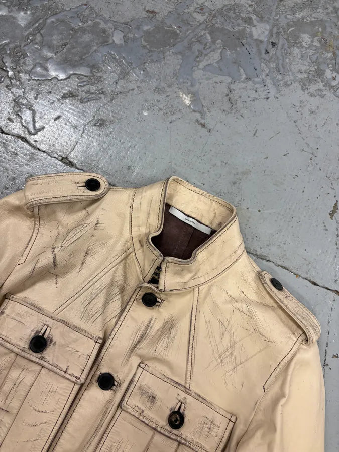 1990s Yves Saint Laurent Cream Leather Bomber Multi-Pocket Jacket gnbWblW 4
