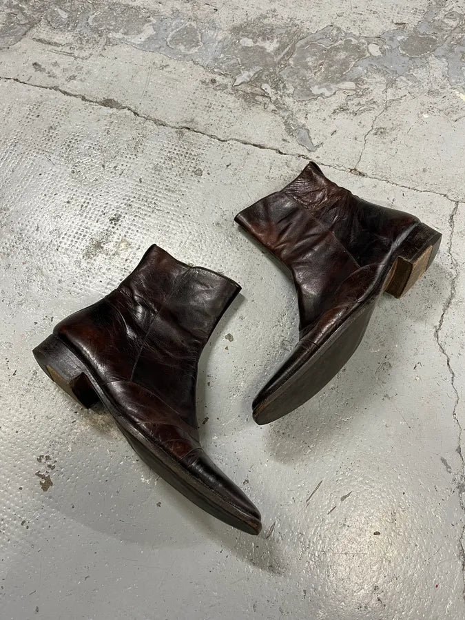 1990s Yves Saint Laurent Dark Brown Leather Boots prDkWgp 1