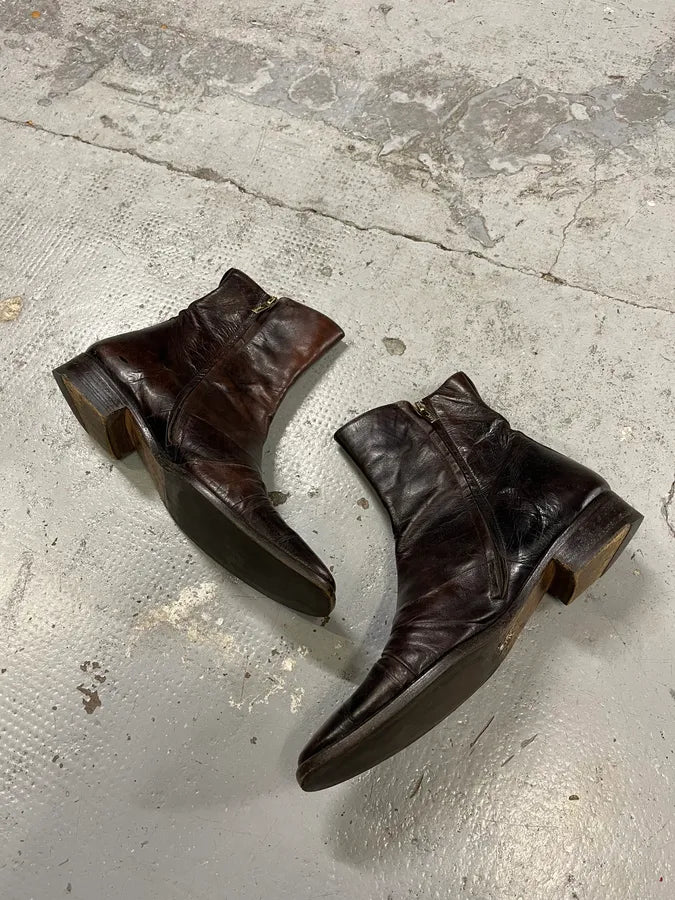 1990s Yves Saint Laurent Dark Brown Leather Boots prDkWgp 2
