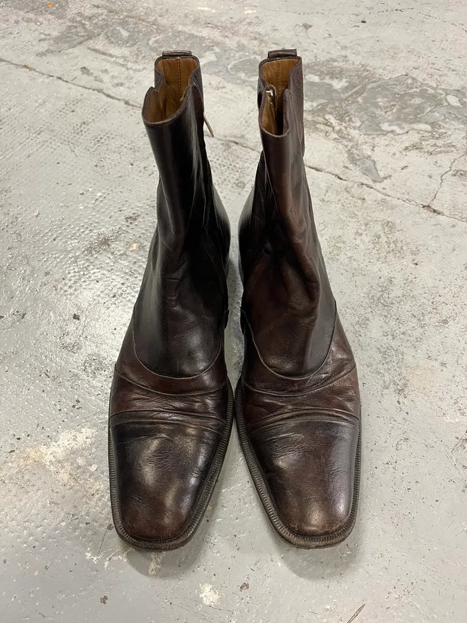 1990s Yves Saint Laurent Dark Brown Leather Boots prDkWgp 4