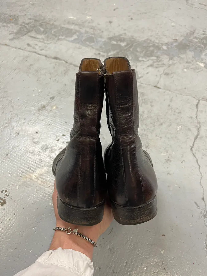 1990s Yves Saint Laurent Dark Brown Leather Boots prDkWgp 5