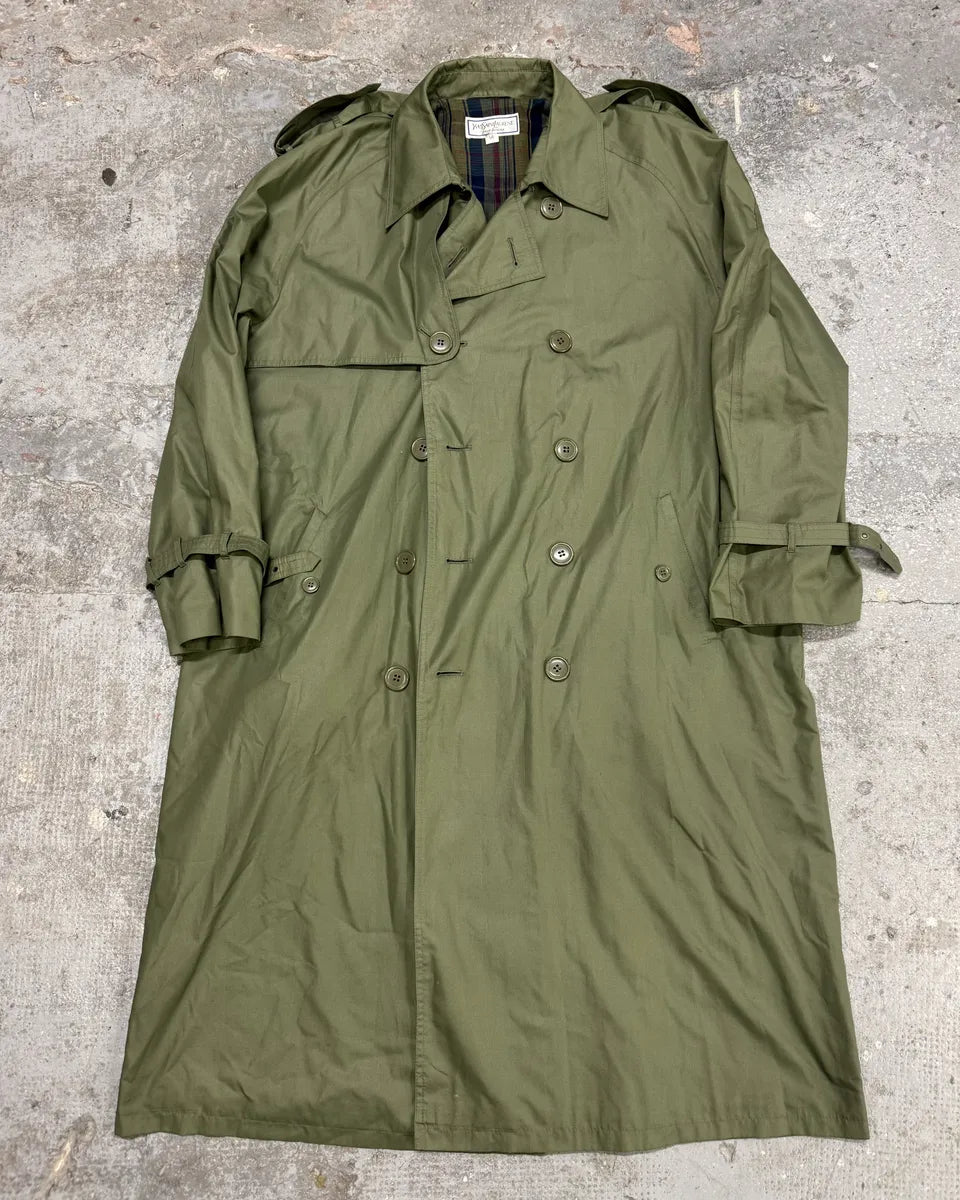 1990s Yves Saint Laurent Green Buttoned Trench Coat oFXVmmB 5