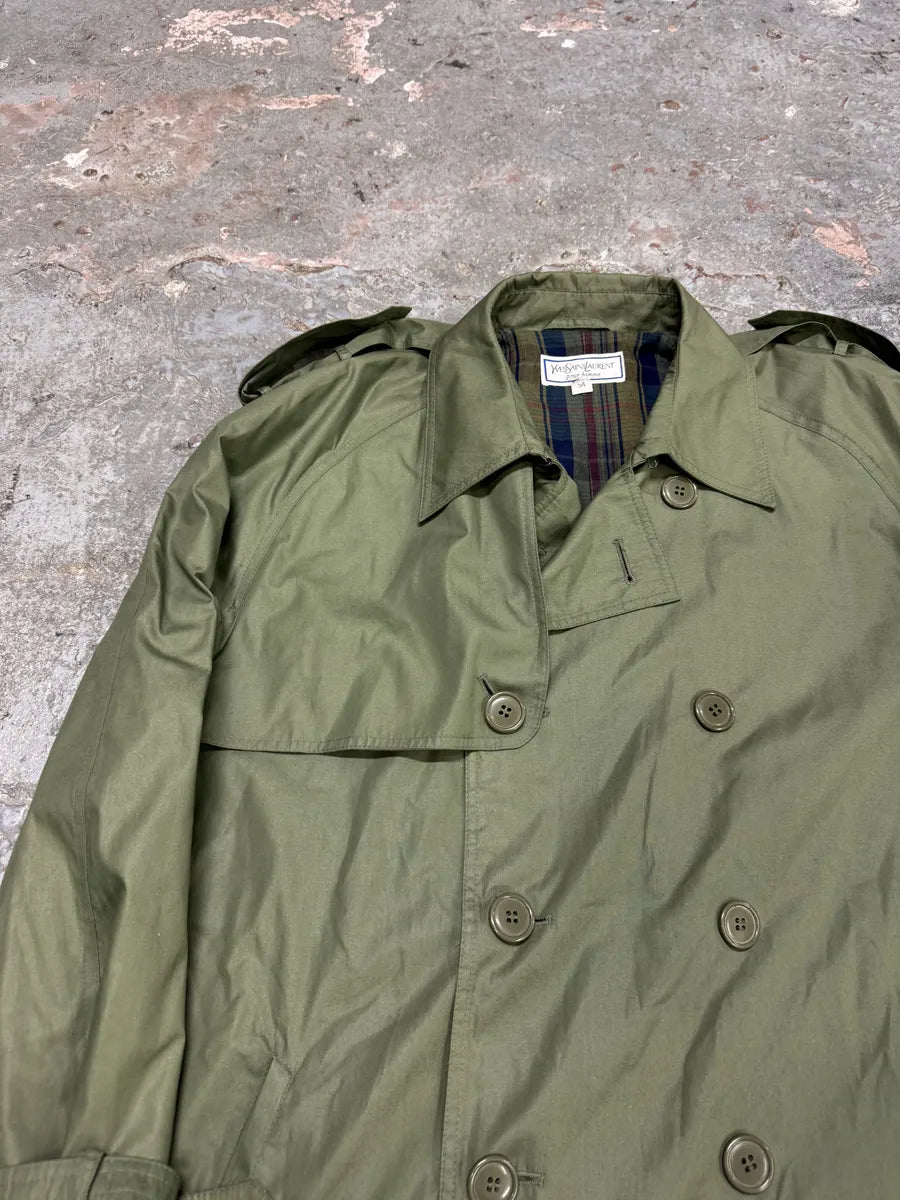 1990s Yves Saint Laurent Green Buttoned Trench Coat oFXVmmB 7