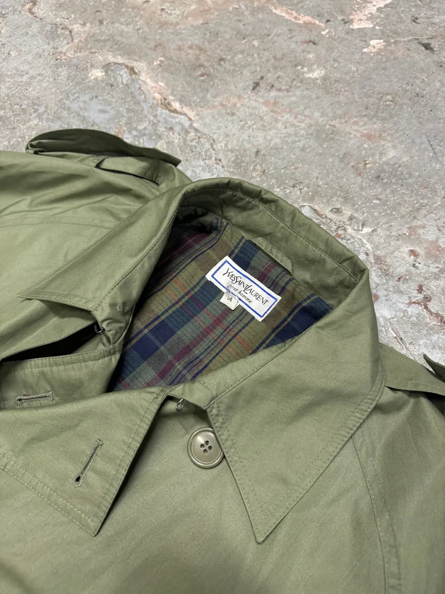 1990s Yves Saint Laurent Green Buttoned Trench Coat oFXVmmB 9