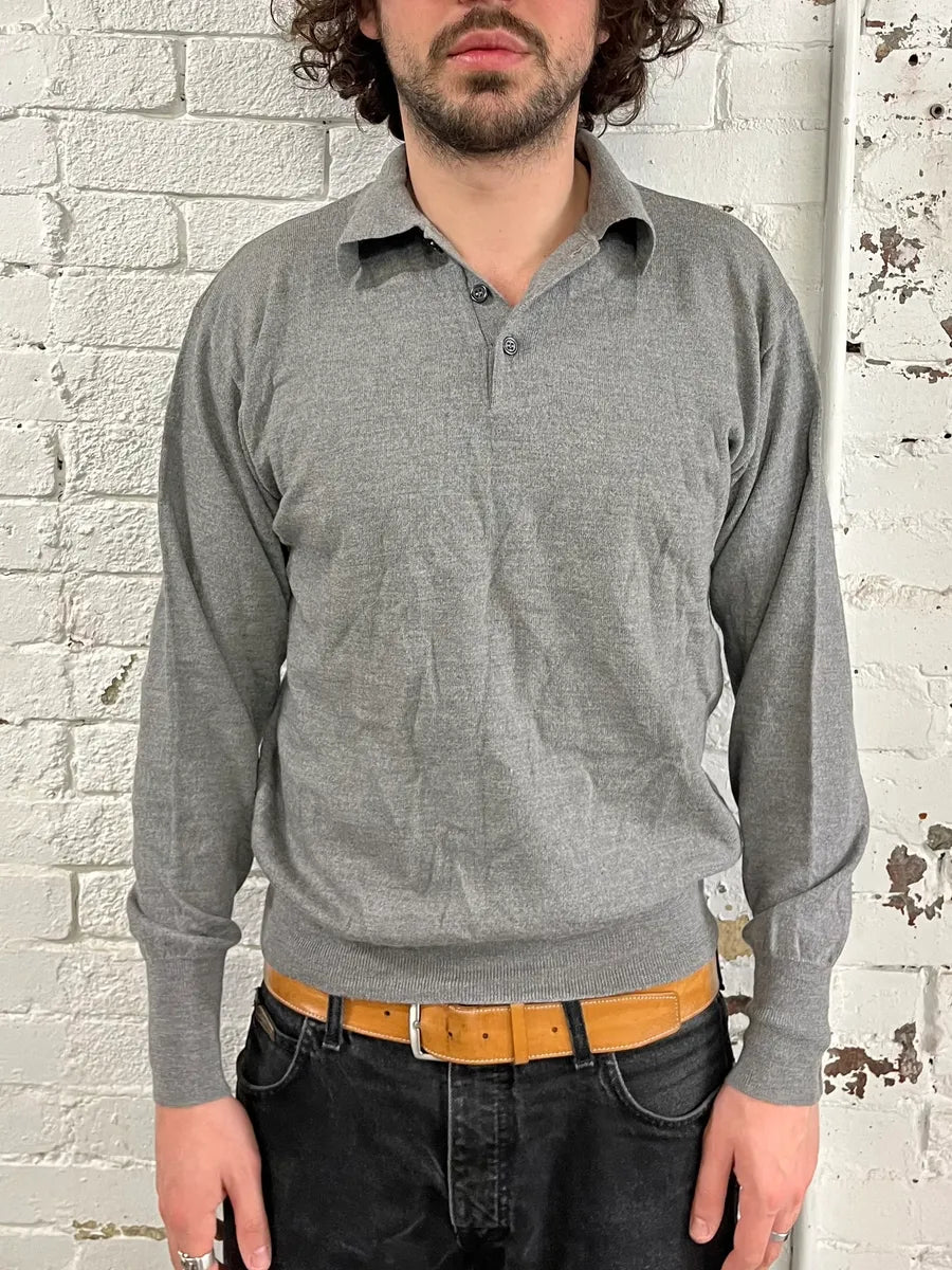 1990s Yves Saint Laurent Grey Polo Sweater qLOazeZ 0