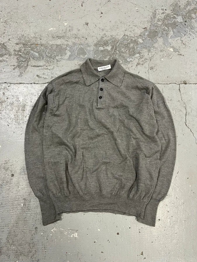 1990s Yves Saint Laurent Grey Polo Sweater qLOazeZ 2