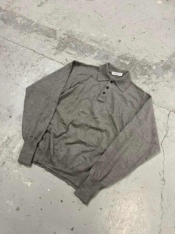 1990s Yves Saint Laurent Grey Polo Sweater qLOazeZ 4