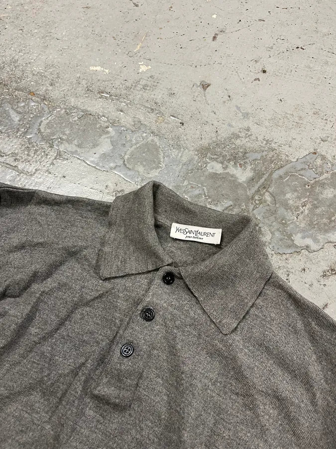1990s Yves Saint Laurent Grey Polo Sweater qLOazeZ 5