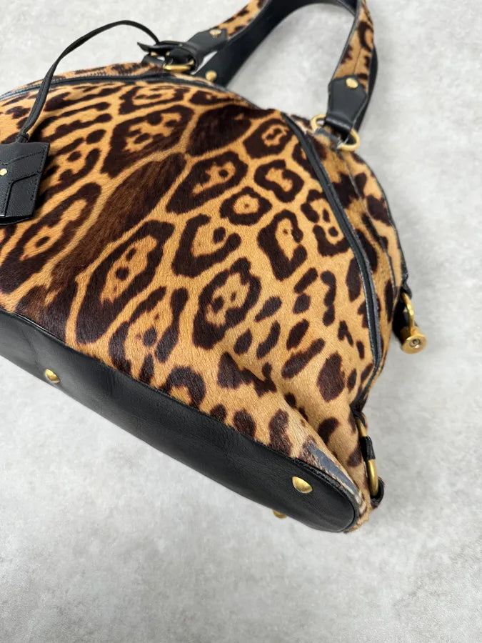 1990s Yves Saint Laurent Leopard Print Pony Hair Leather Handle Bag opqofUL 3