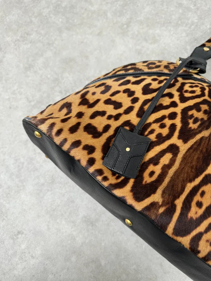 1990s Yves Saint Laurent Leopard Print Pony Hair Leather Handle Bag opqofUL 4
