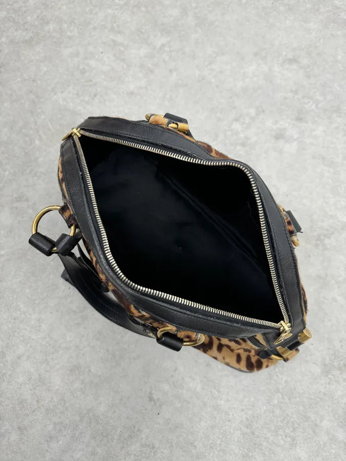 1990s Yves Saint Laurent Leopard Print Pony Hair Leather Handle Bag opqofUL 7