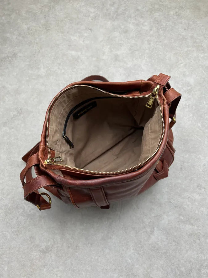 1990s Yves Saint Laurent Multi-Pocket Brown Leather Shoulder Bag ymjFLyr 8