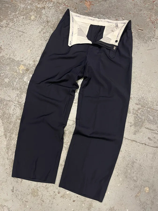 1990s Yves Saint Laurent Navy Wool Pants jEcKHKz 6