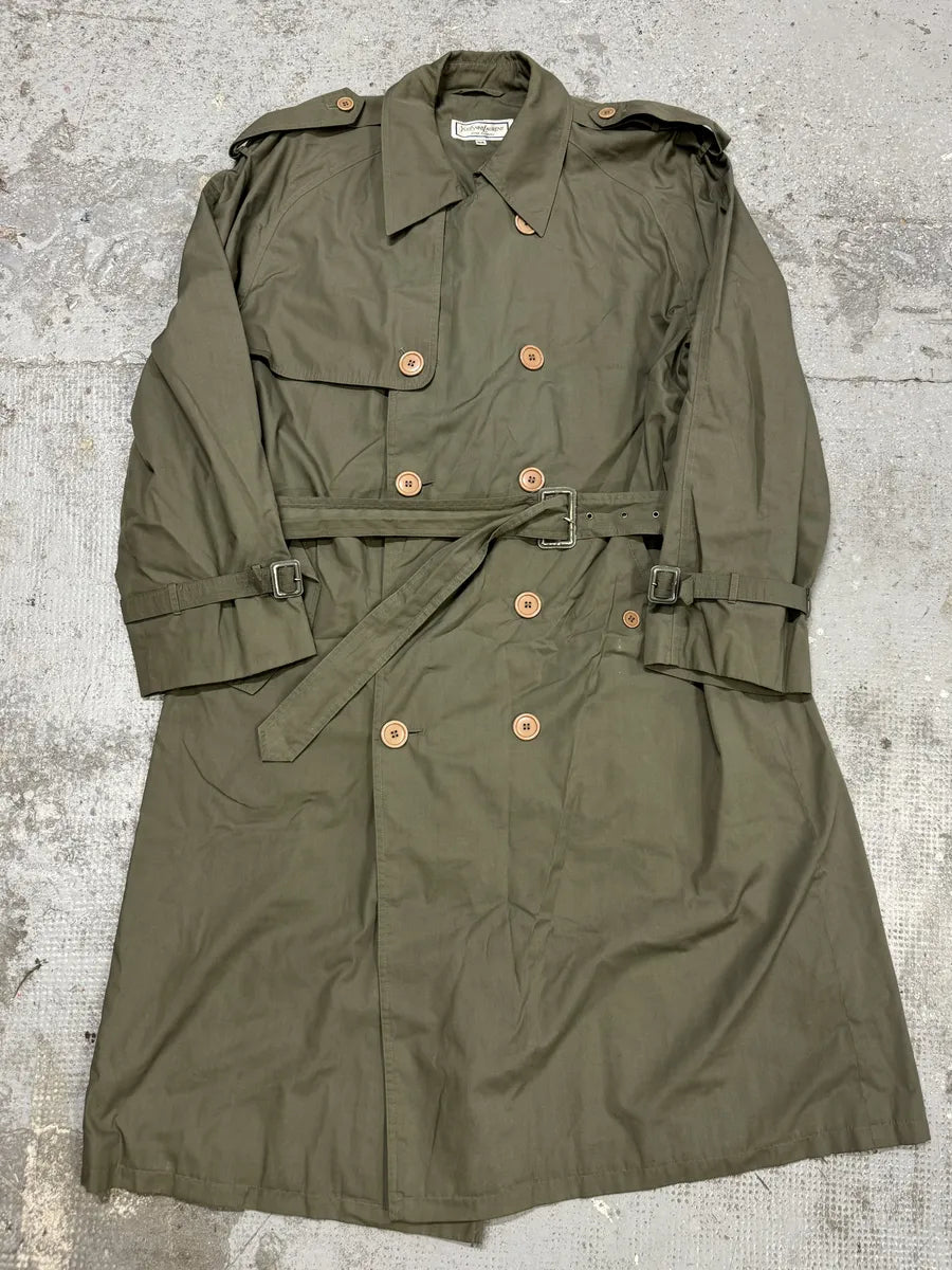 1990s Yves Saint Laurent Olive Buttoned Trench Jacket iwotOVa 0