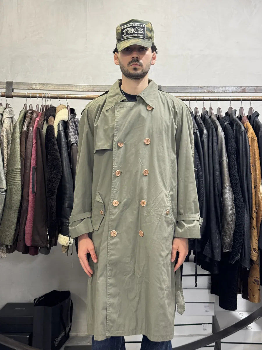 1990s Yves Saint Laurent Olive Buttoned Trench Jacket iwotOVa 1