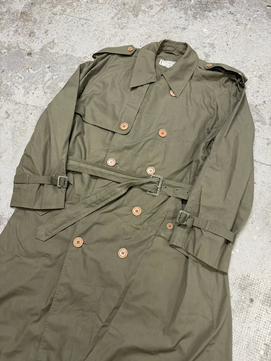 1990s Yves Saint Laurent Olive Buttoned Trench Jacket iwotOVa 10