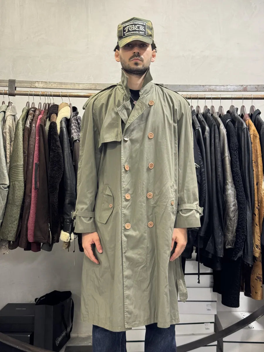 1990s Yves Saint Laurent Olive Buttoned Trench Jacket iwotOVa 4