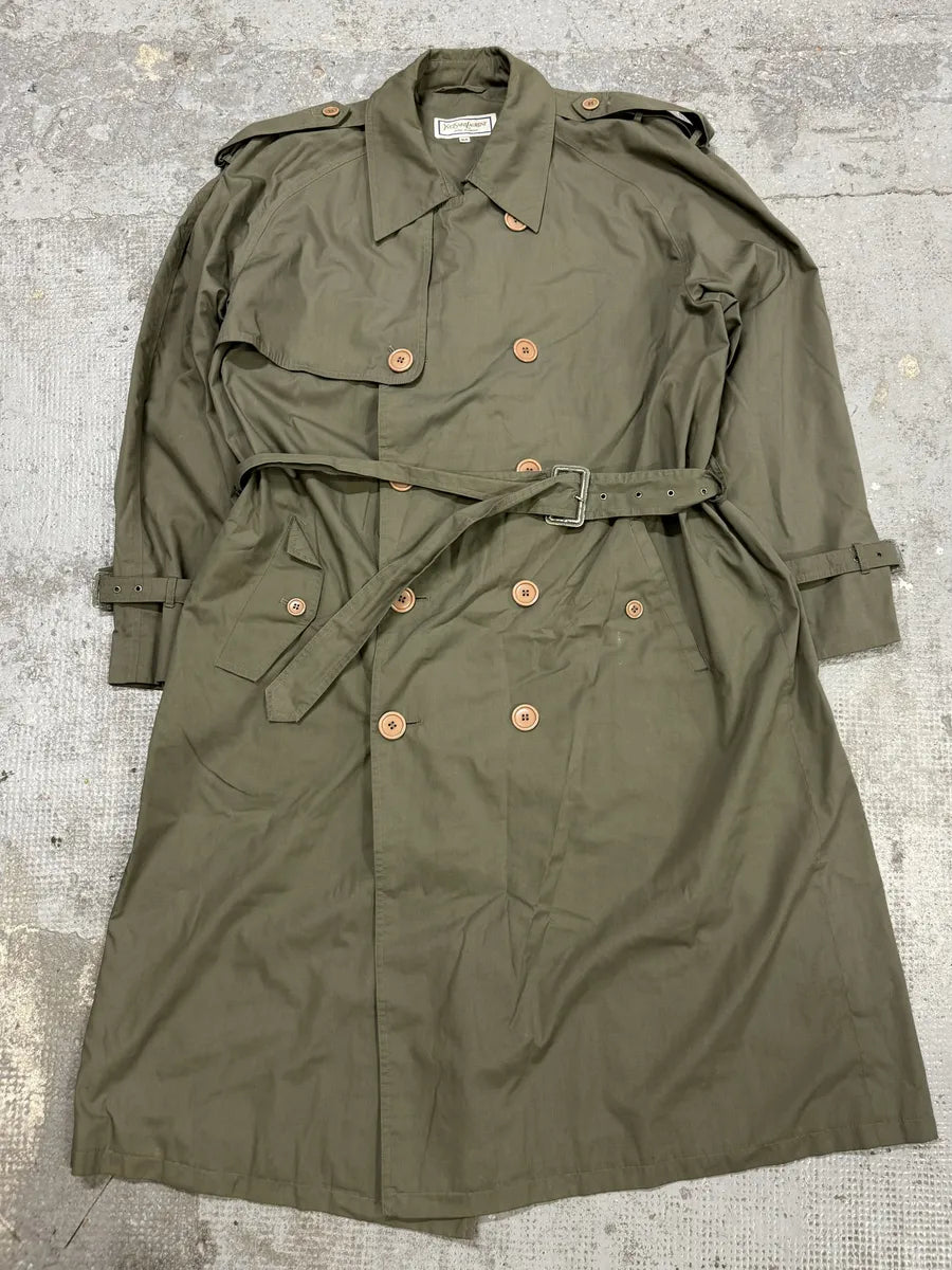 1990s Yves Saint Laurent Olive Buttoned Trench Jacket iwotOVa 8