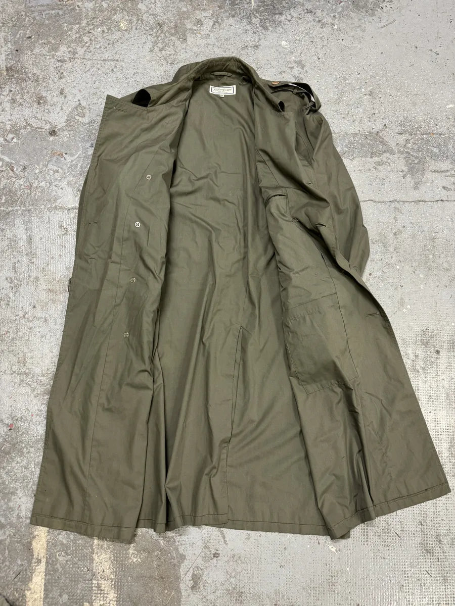 1990s Yves Saint Laurent Olive Buttoned Trench Jacket iwotOVa 9