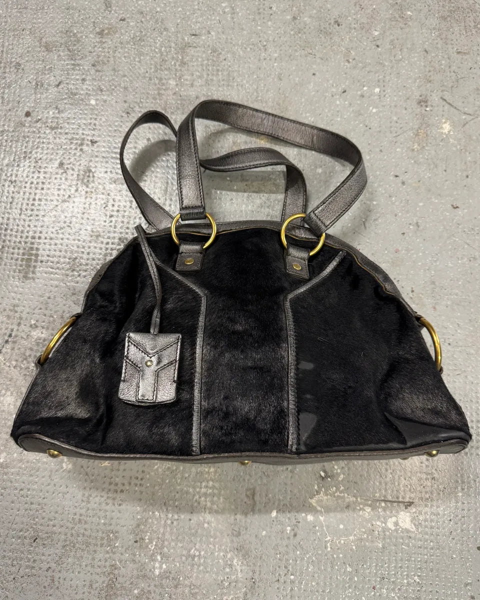 1990s Yves Saint Laurent Pony Hair Y Black Leather Handle Bag HmeZkVy 0