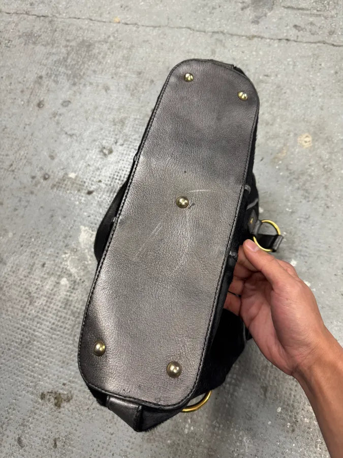 1990s Yves Saint Laurent Pony Hair Y Black Leather Handle Bag HmeZkVy 11