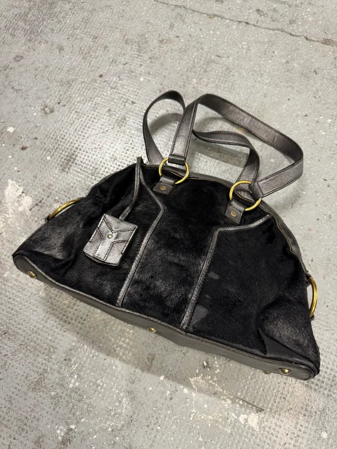 1990s Yves Saint Laurent Pony Hair Y Black Leather Handle Bag HmeZkVy 2