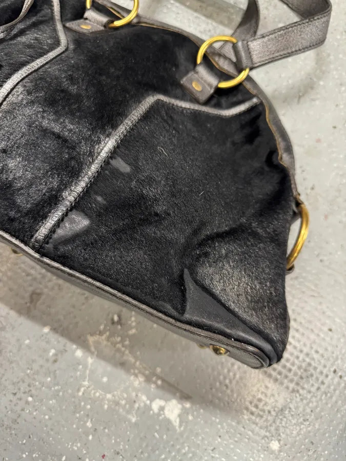 1990s Yves Saint Laurent Pony Hair Y Black Leather Handle Bag HmeZkVy 3