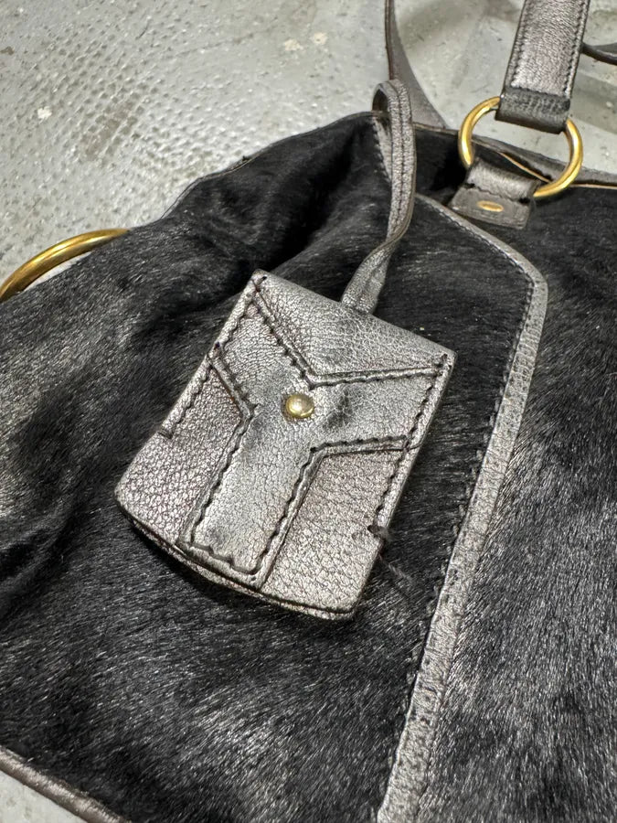 1990s Yves Saint Laurent Pony Hair Y Black Leather Handle Bag HmeZkVy 4