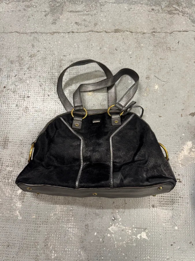 1990s Yves Saint Laurent Pony Hair Y Black Leather Handle Bag HmeZkVy 5