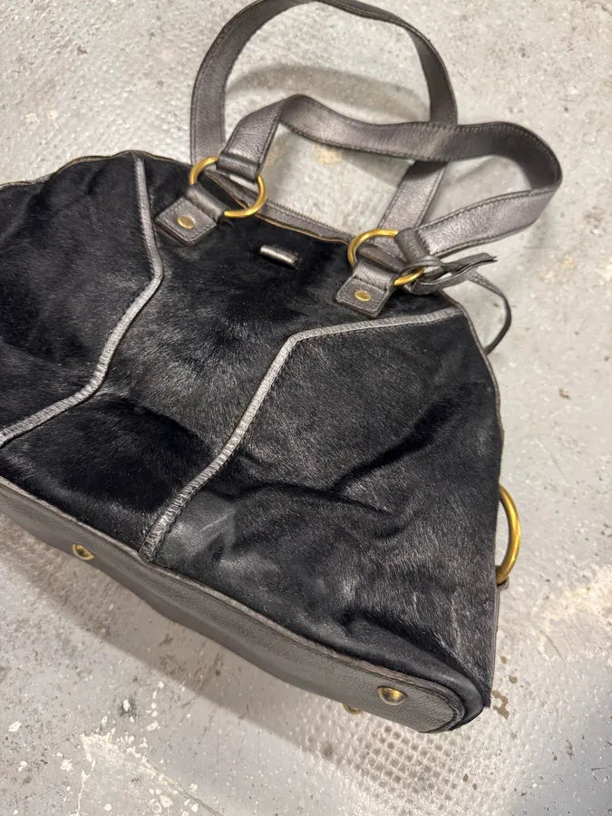 1990s Yves Saint Laurent Pony Hair Y Black Leather Handle Bag HmeZkVy 6