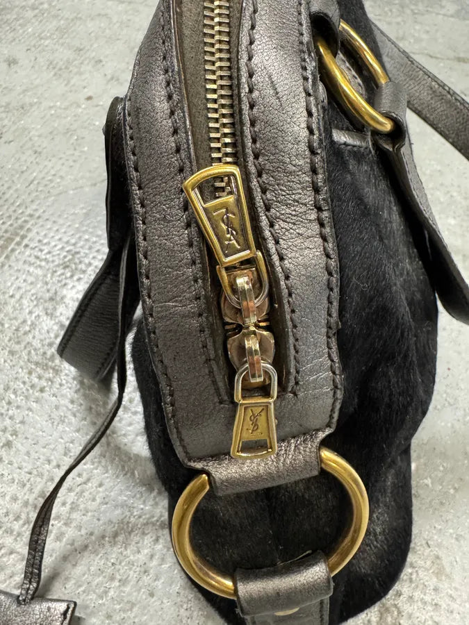 1990s Yves Saint Laurent Pony Hair Y Black Leather Handle Bag HmeZkVy 7