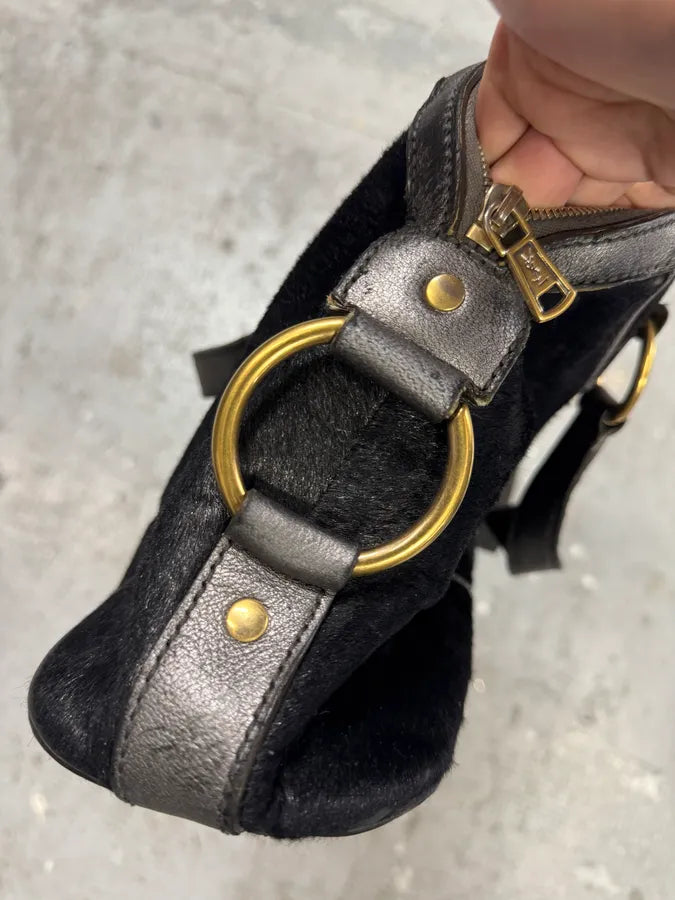 1990s Yves Saint Laurent Pony Hair Y Black Leather Handle Bag HmeZkVy 8