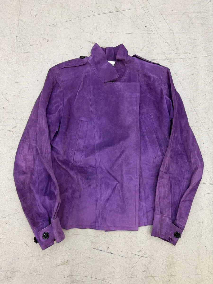 SS2005 Yves Saint Laurent Purple Suede Cropped Leather Jacket hrBBauD 0