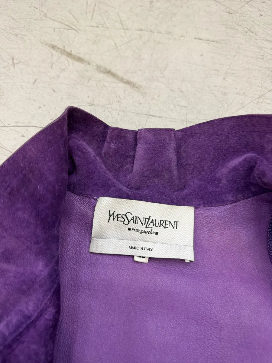 SS2005 Yves Saint Laurent Purple Suede Cropped Leather Jacket hrBBauD 11