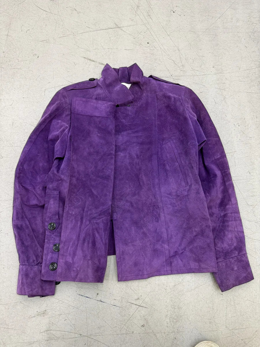 SS2005 Yves Saint Laurent Purple Suede Cropped Leather Jacket hrBBauD 13