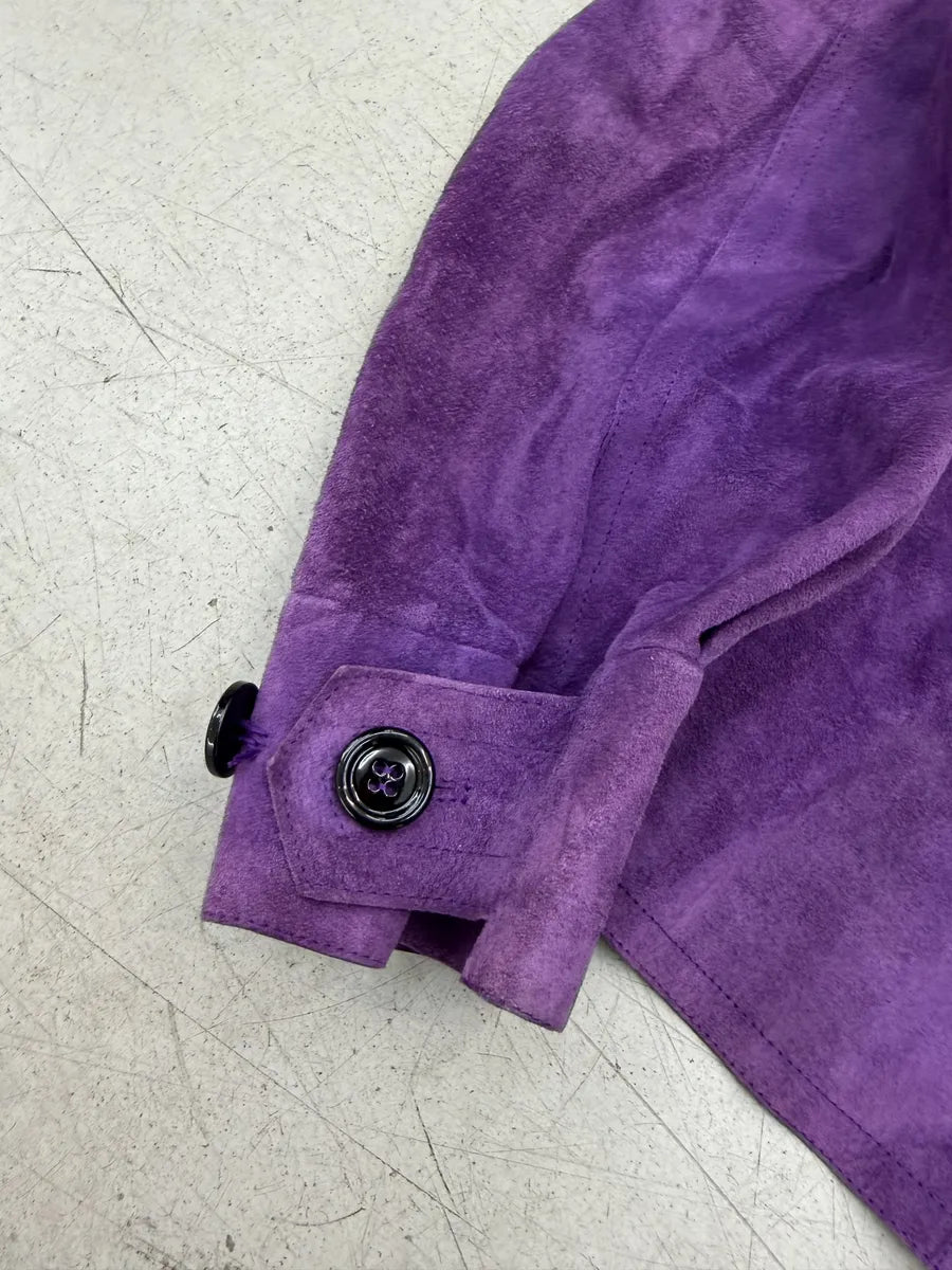 SS2005 Yves Saint Laurent Purple Suede Cropped Leather Jacket hrBBauD 16