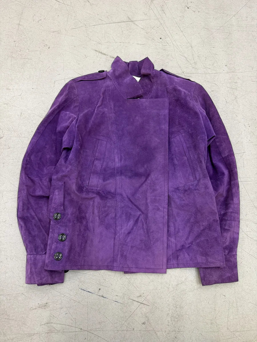 SS2005 Yves Saint Laurent Purple Suede Cropped Leather Jacket hrBBauD 4